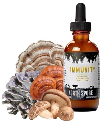 North Spore Organic Immunity Mushroom Tincture (2 oz) | 100% Fruiting Body Extracts | Reishi, Chaga, Turkey Tail, Maitake, Shiitake | Certified Organic, Vegan, Non-GMO | Adaptogenic, Made in USA