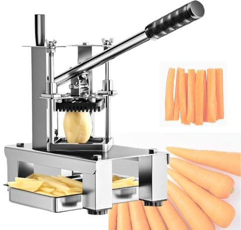 Commercial Vegetable Fruit Chopper, Extended Handle with 3 Replacement Blades, Stainless Steel French Fry Cutter, Heavy Duty Vegetable Chopper Dicer for Potato Onion Carrot Cucumber