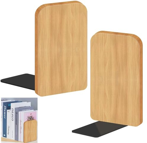 2er-Pack Buchenholz Buchstützen, 1 Paar Buchhalter 17 * 12 * 10.5cm Bücherregal aus Holz Leseständer für Schwere Bücher, CDs, Schallplatten Stabile Buchstütze Holz Buchständer für Büro Bücherei