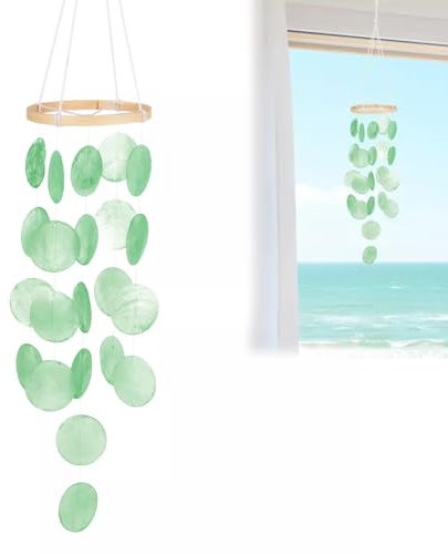 Carillón de Viento de Conchas de Nácar,Carillones de Viento,Campanas de Viento de Concha,Carillones de Viento para Colgar al Aire Libre con Anillo Redondo para Jardin,Arbol,Decoracion Casa,12 × 43 cm