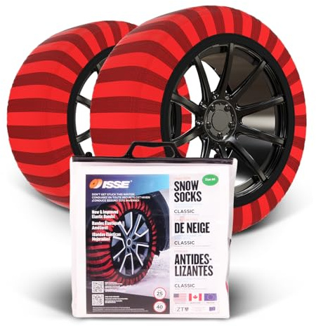 ISSE Classic Snow Socks for Tires. Designed for All Tire Brands. Textile Chain Replacement for Optimal Traction in Snow & Ice. Easy Install. Emergency Winter Safety Solution, Multi-Season Use. Size 66