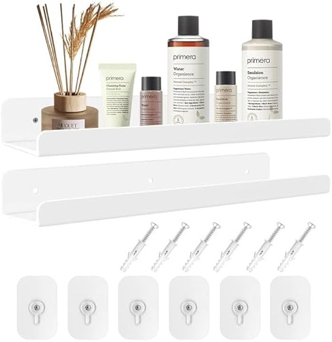 Wandregal,2 Stück 30X10X4cm/Acryl Regal Set,Acryl Wandregal Transparent, Küchenregal Wand Ohne Bohren,Schweberegal für Schlafzimmer/Kinderzimmer/Wohnzimmer/Bad/Küche Lagerung & Organisation (White)