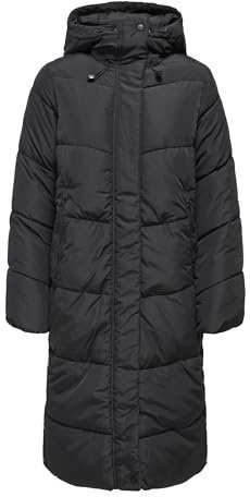 ONLY Damen Steppmantel ONLMaggi Life Long Puffer langer Winterparka mit Kapuze 15349121 Black L