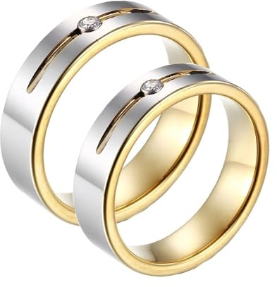 Lirzxin Bague Personnalisable Femme et Homme, Bagues Fiançailles Couple Tungstène Rainure Ronde Polie 6MM avec Zirconium Anneau Fiancaille Argent Or