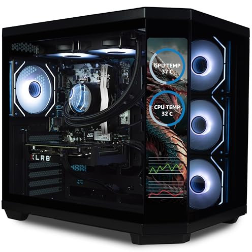 ionz Gaming PC - Desktop Computer, Ryzen 7 5700X, Radeon RX 7600 XT, 16GB RAM, 1TB NVMe SSD, 240mm AIO, LCD display, Windows 11, 650W 80+ PSU, USB WiFi, Apex Vision, Black