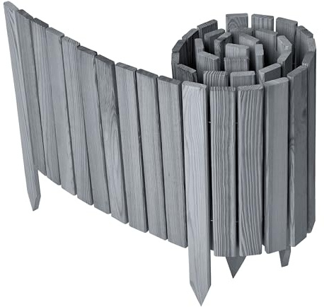 Garronda Beeteinfassung Holz Rasenkante Höhe: 40 cm Grau GD-0149 | Imprägniert und flexibel formbar, als Rollzaun, Holzzaun, Palisade und Gartenzaun für Rabatten, Wege und Bereiche im Garten