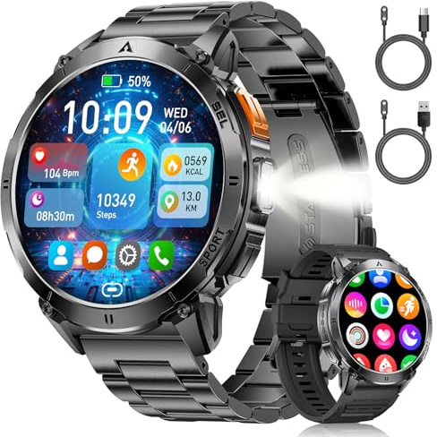 Montre Connectée Homme avec Appels Bluetooth et Écran HD AMOLED 1.62, Étanche IP68 et Batterie 730mAh Smartwatch avec 110+ Modes Sportifs/Sommeil Moniteur pour Android iOS, 2 Chargeurs(Type-C, USB)