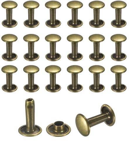 sourcing map 50 Sets Leather Rivets, 8mm Double Cap Rivets, 12mm Height Tubular Metal Studs for Leather Craft Repair and Decoration DIY Clothes, Shoes, Belts, Bronze