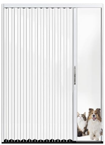 Interior Accordion Folding Door, No Drilling Retractable Sliding Doors with Lock, Customize Room Divider for Bathroom Closet Kitchen Patio, Aluminum Frame and Acrylic Panel