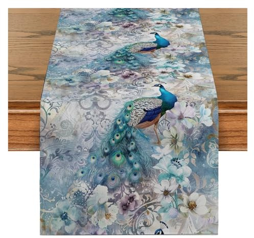 XUCZHAI Camino de Mesa Vintage con Margaritas y Flores de Pavo Real, decoración de Mesa de tocador, Camino de Mesa de Comedor de Cocina Reutilizable, decoración de Fiesta(Color4,200-33cm 70-13inch)
