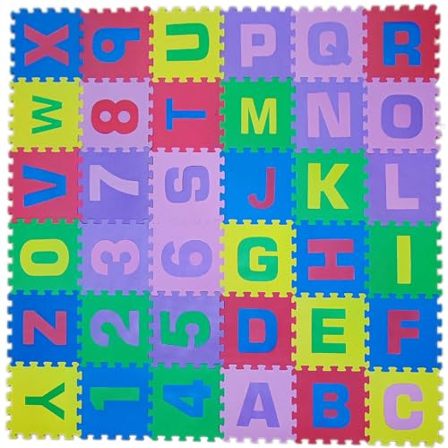 Tappetino puzzle 36 piastrine (86 pezzi) in gomma con lettere e numeri, 180 x 180 cm (3,24 m2)