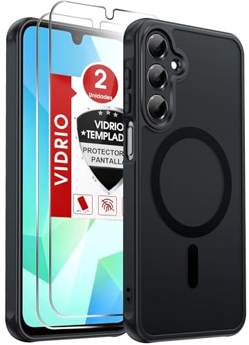 LeYi Funda Magnética para Samsung Galaxy A16 /A 16 5G / 4G, Compatible con MagSafe [2X Protector de Pantalla] Movil Carcasa Antigolpes Helada Translúcida Antihuellas Cuerpo Completo Capa, Negro