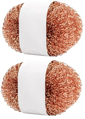 2 Pièces Eponge Cuivre Vaisselle, Grattoir Cuivre Poele INOX, Brosse pour Plats Et Tampons À Récurer Cuisine, Éponges Métalliques pour Nettoyer Four Grille Salle De Bain Et Ustensiles De Cuisine
