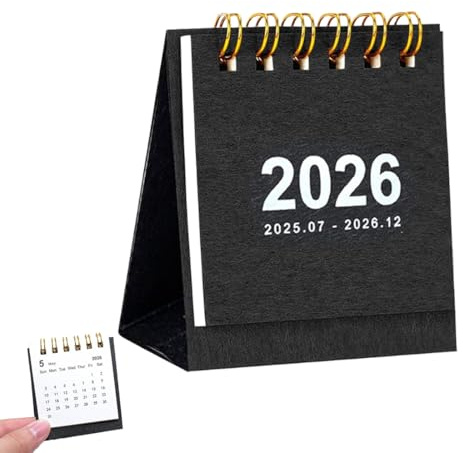 OUDQFCJ 1 pièce Mini Calendrier de Bureau 2025-2026,Mensuel de Poche,Petit Calendrier Familial allant,Compact pour l'École,le Bureau et la Maison,Noir