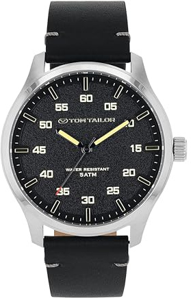TOM TAILOR - Herren Quarz Armbanduhr - Edelstahl Gehäuse - Kalb Leder Armband in Schwarz - Wasserdicht 5 Bar