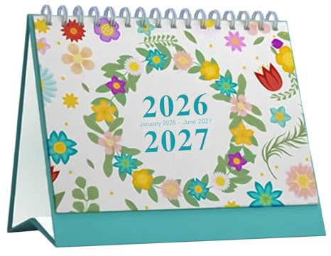 Rechory Calendario da scrivania 2026, settimanale, giornaliero, 18 mesi, con note, motivo vegetale, decorazione da scrivania, per pianificare appuntamenti, casa, ufficio, scuola, insegnanti, studenti