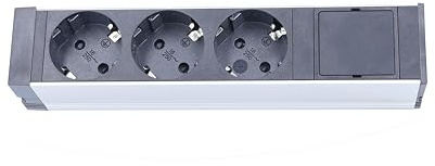 as - Schwabe 10 tum aluminiumgrenuttag, 3-fack, utan kabel, med hållare, 230 V/16 A/3500 W, för serverskåp, svart/silver, IP20