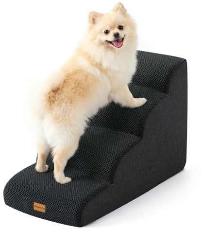 Gardner Pet Scala per Cani Piccoli 4 Gradini, Scaletta per Cani Lavabile Alta 47 cm, Rampina in Schiuma con Rivestimento Antiscivolo e Impermeabile per Letto, Divano e Auto, Grigio Scuro