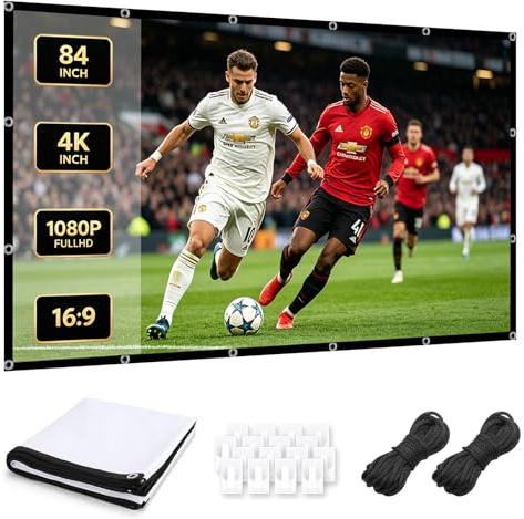 Faltbare Beamer Leinwand 120 Zoll 16:9, 4K HD Doppelseitige Projektionsleinwand mit Befestigungszubehör, Waschbare Polyester Projektor Screen, Tragbare Kinoleinwand für Innen & Außen