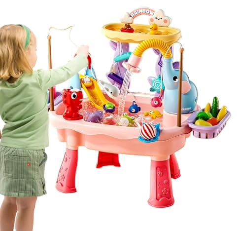 Mesa De Agua Infantil, De Pesca con Bomba Eléctrica, Mesa De Juegos Acuáticos Desmontable 4 En 1 para Niños, Interactivo De Cocina con Fregadero para Niños Y Niñas En Edad