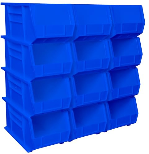 Akro-Mils 30240 AkroBins Plastic Storage Bins, Space-Saving Stackable Bins for Garage, Pantry, Craft Organization, 37,5 cm x 21 cm x 17,8 cm, Blue, 12-Pack