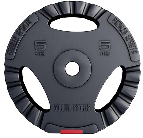 GORILLA SPORTS® Hantelscheiben 1,25–30 kg, 30/31 mm, Tri-Grip, Kunststoff | Mit Zementfüllung, bodenschonend und geräuscharm; einzeln oder im Set, Gewichtsscheiben, Hantelscheiben-Set