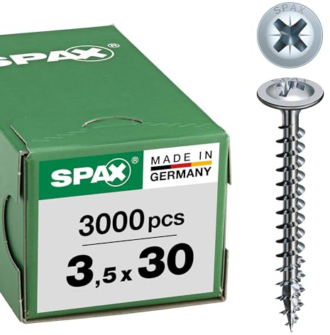 SPAX Rückwandschraube, 3,5 x 30 mm, 3000 Stück, Kreuzschlitz Z2, Rückwandkopf, Vollgewinde, 4CUT, WIROX A3J, 0281010350302
