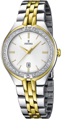 Festina Damenuhr Analog aus Edelstahl 316l Multi | Quarzwerk, Widerstandsfähiges Mineralglas, Wasserdicht 5 ATM, Kalender F16868/1, Mademoiselle
