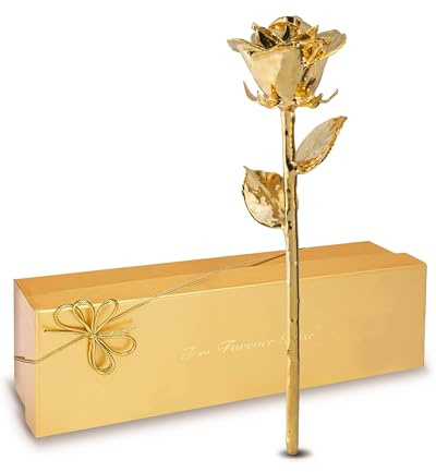 Forever Rose 24K Gold Dipped Real Rose – Handmade, Long-Lasting Preserved Flower in Gold Gift Box – Romantic Gift for Anniversary, Valentine's Day, Mother's Day, Birthday, Wedding, Wife, Girlfriend