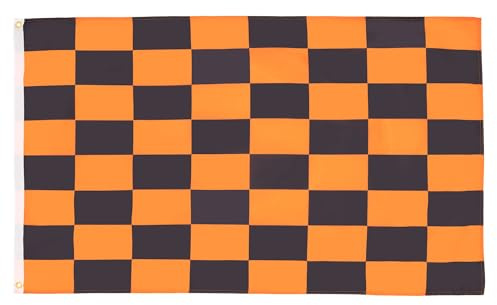 AZ FLAG Bandiera A Scacchi neri e arancio 150x90 cm 2 Occhielli | Uso interno ed esterno bandiera decorativa per gare automobilistiche doppie cuciture e bordi rinforzati poliestere 100D