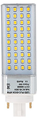 HERO-LED GX24-40S-4P-DW Rotatable PL-C Lamp GX24Q 4-Pin LED CFL/Compact Fluorescent Lamp, 8W, 18W Equal, Daylight White 5000K (Remove/Bypass The Ballast)