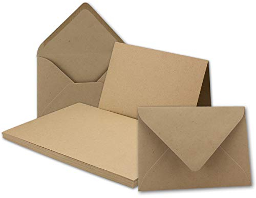50x Vintage Kraftpapier Falt-Karten Set mit Umschlägen DIN B6-120 x 169 mm - braun - Recycling - Klapp-Karten blanko I Umwelt by Gustav NEUSER®