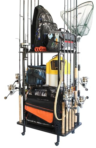 Rush Creek Creations 12 Fishing Rod Tackle Cart - 5 Minute Assembly, Black (40-0001)