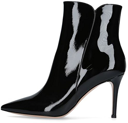elashe klassiska stövlar dam | 8 cm högklackat stövlar | Zip Stiletto höga klackar ankelstövlar skor, Svart lack, 41 EU