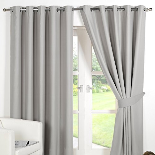Dreamscene Eyelet Blackout Curtains Set of 2 Thermal Ring Top Home Window Treatment Panels - Silver, Width 66 x Drop 90