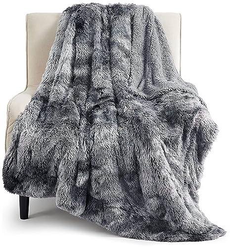 Bedsure GentleSoft Fuzzy Faux Fur Sherpa Fleece Blanket Twin Size, Plush Thick Warm Twin Blanket for Bed, College Dorm Essentials Gifts for Girls Boys, Tie Dye Grey Decor for Winter, 60x80