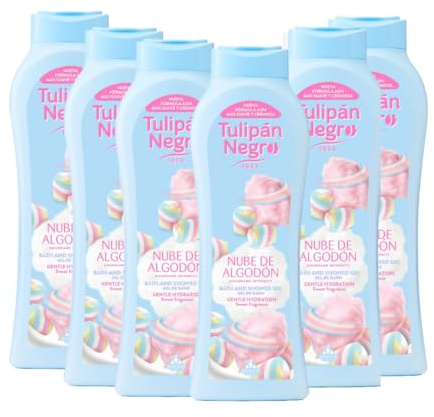Tulipán Negro - Gel de Baño Nube de Algodón, Nutritivo e Hidratante, Gel de Ducha con Fragancia Dulce a Algodón de Azúcar, 650 ml (Pack 6 unidades)