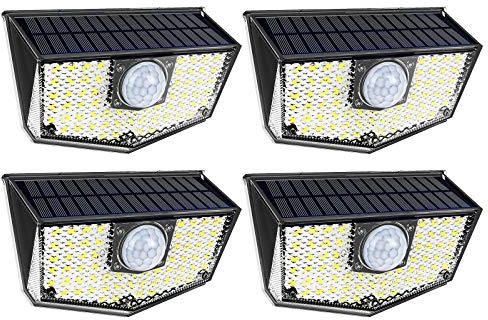 OUSFOT Lampe Solaire Extérieur Détecteur de Mouvement 3 Mode Eclairage extérieur Solaire IP67 Etanche Lampe de Sécurité sans Fil Lampe Mural pour Jardin, Cour (4 Pack) OSF2020009 Noir