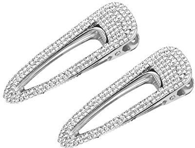 2PCS Big Silver Haarspangen Glitzer Strass Haarklammer Dekorationen Haarschmuck für Damen (Silber)