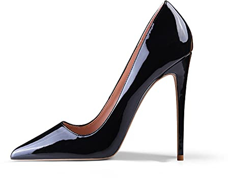 Zhabtuc Mujer Zapatos de Tacón de Charol 12 CM Sexy Stilettos con Punta Aguda Cerrada Tacón de Aguja Negro para Fiestas, Bodas, BK-37 EU