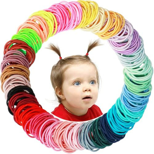 WillingTee Baby hårband flerfärgade baby flickor hårband fingerhår slipsar tunt hår hästsvanshållare hårtillbehör för baby flickor nyfödda spädbarn småbarn (2 cm i diameter 400 delar)