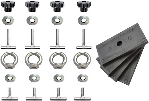 Twowinds - Ancoraggio per Bagagli su Rotaia 7h5883189e Compatibile con VW T5 T6 Multivan California - 7h5883084c - Viti Fissaggio Carica Rotaia Guia - Base Protezione (4 anelli, 4 viti, 4 supporti)