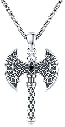 ABIGY Viking Axe Necklace, 925 Sterling Silver Celtic Axe Pendant for Men Norse Amulet Axe Jewellery Gift for Father Son Birthday Christmas