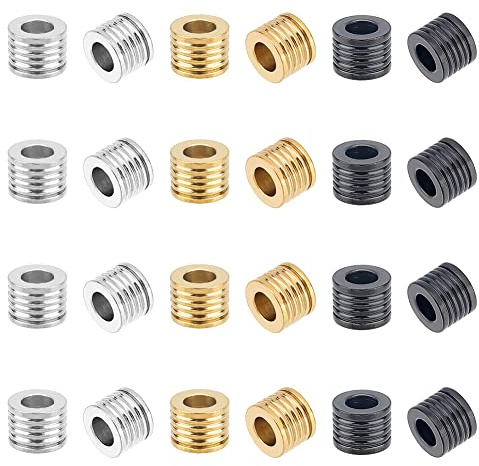 UNICRAFTALE 24 Stück 3 Farben Spalte Abstandsperlen Perlen 4 mm Innerer Edelstahl Gerillte Rohrperlen Großes Loch Perlen Für Armband Halskette Schmuckherstellung