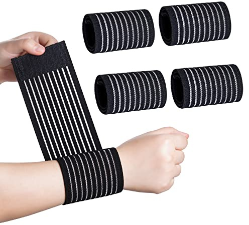 Rbenxia 4 Pieces of Black Elastic Wrist Compression Bandage Adjustable Wrist Strap Hand Brace Wraps Breathable Wristband for Stabilising Ligament, Joint Pain, Sport (40 cm)