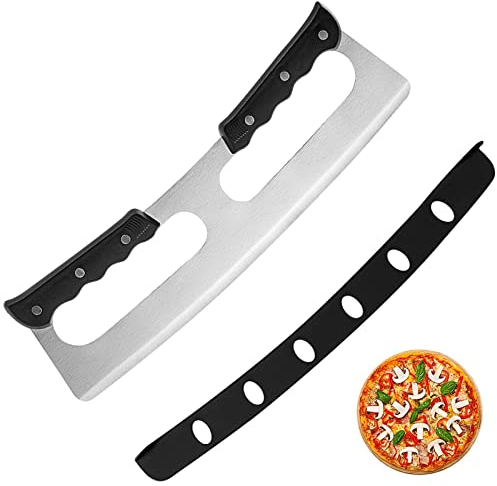 Lipfer Kitchen Pizza Cutter Stainless Steel Slicer Chopper with Double Handle and Protective Cover Baking Tool for Pastry Pasta Cakes