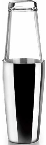 Suinga Shaker professionale in acciaio inox 2 bicchieri, vetro Borosilicato, capacità 800 ml + 500 ml, chiusura ermetica, Ø 8 x 16 cm, grigio