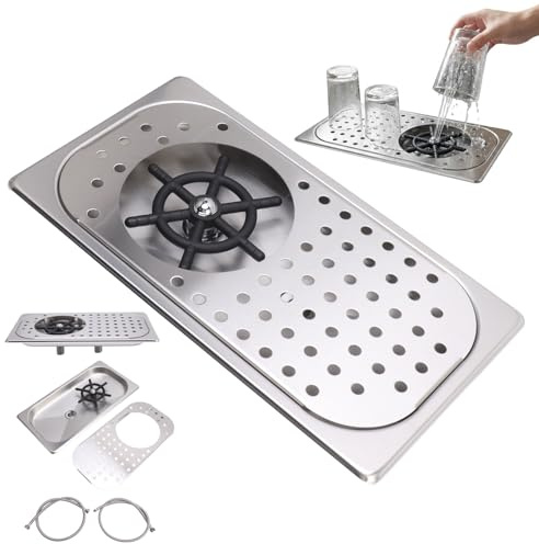 Évier de Bar avec Rinceur de Verre, Pichet en Acier Inoxydable, Rinceur de Gobelet, Rinceur de Nettoyage de Verre, Lavage à Haute Pression avec Tuyau D'égouttement pour Bar (Inox Couleur A)