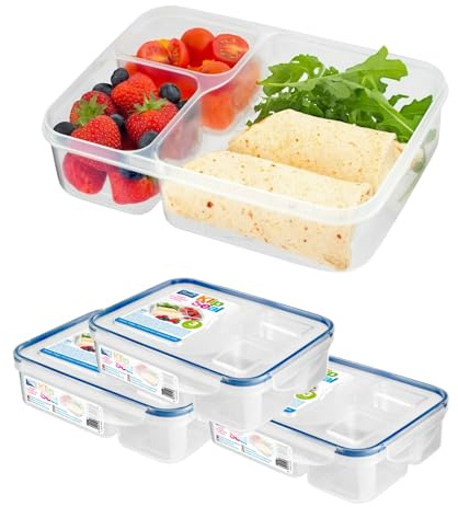 HOMESHOPA Plastic Airtight Compartments Containers with Clip Lock Lids, 3 Pack Food Storage Meal Prep Lunch Box for Kids Adults, Clear Reusable Leak Proof BPA Free Microwave Freezer & Dishwasher Safe