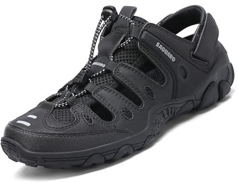 SAGUARO Trekking & Wandersandalen für Herren Damen mit Geschlossene Zehe Sommer Outdoor Sport Sandalen Bequem Atmungsaktiv Trekkingsandalen Schwarz 42 EU